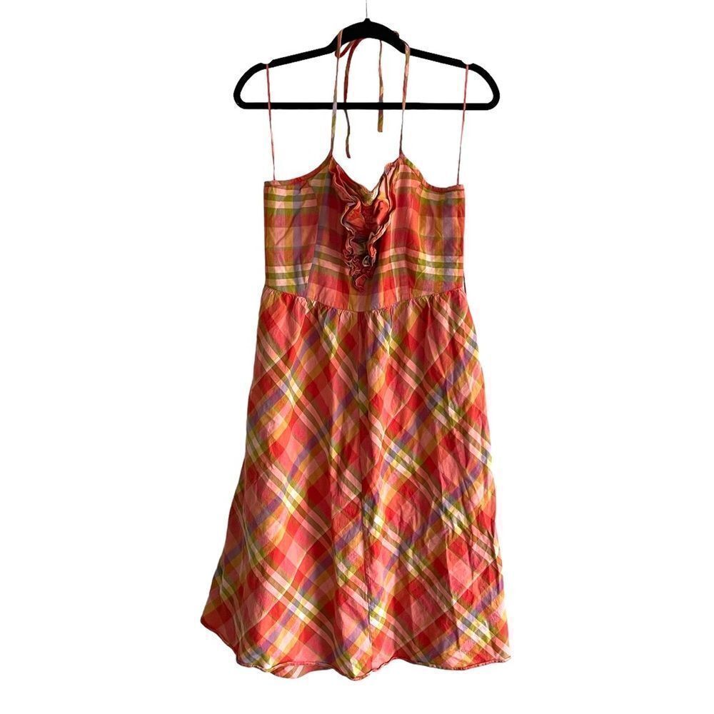 ISAAC MIZRAHI Cotton Plaid Halter Sleeveless Midi Flare Dress 10 - Picture 2 of 5